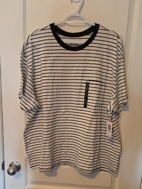 torrid White Tee with Black Stripes and Black Neck